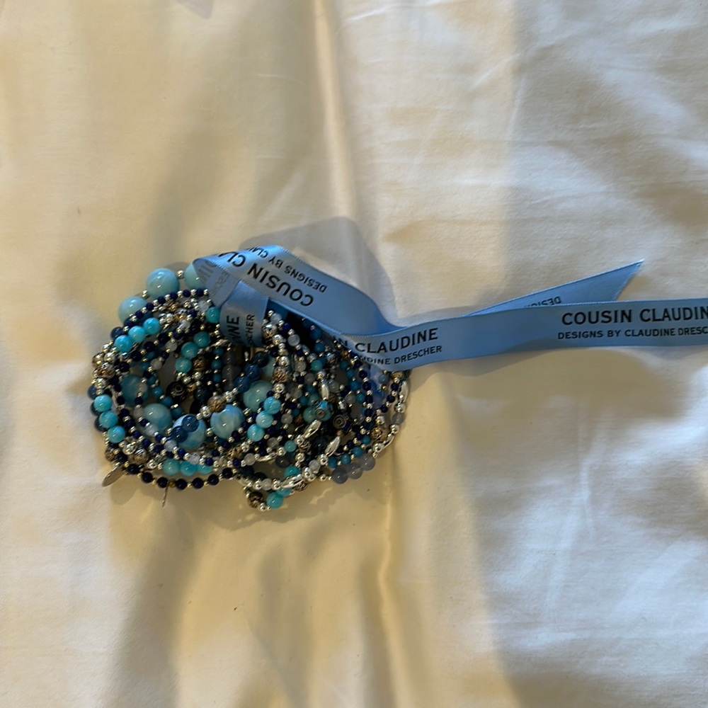 Cousin Claudine blue and silver beaded bracelet set